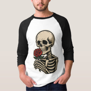 Skelet met een Roos – Artistieke Gotische Sticker T-shirt