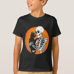 Skelet met een zwart knuffelkat - Skelet Kunst T-shirt