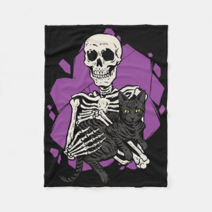 Skelet met een zwarte kat luie halloween kostuum fleece deken