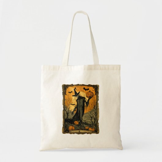 Skelet met Evil Pumpkin Tarot Kaart Tote Bag (Voorkant)