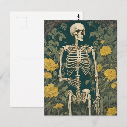 Skelet met gele bloemen briefkaart (Voorkant / Achterkant)