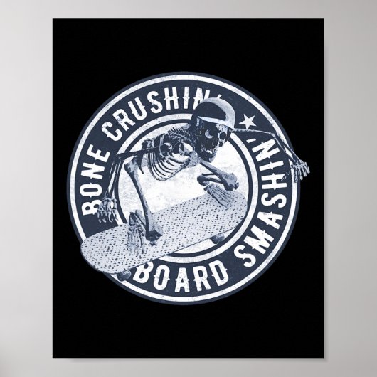 Skelet Met Helm Skateboard Longboard Cruiser Poster (Voorkant)