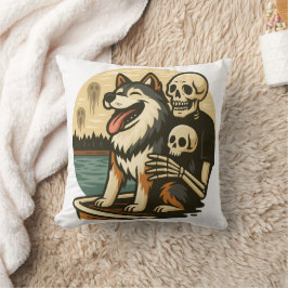Skelet met hond op een heksenmeer Horror Kunst Kussen
