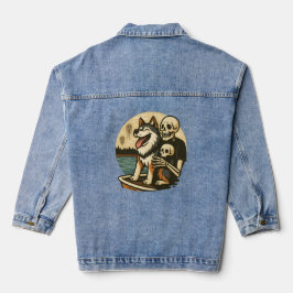 Skelet met hond op een hevig spookachtig meer Horr Denim Jacket