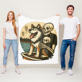 Skelet met hond op een hevig spookachtig meer Horr Fleece Deken