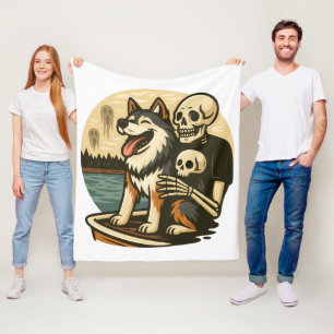 Skelet met hond op een hevig spookachtig meer Horr Fleece Deken