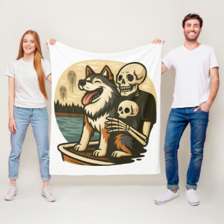 Skelet met hond op een hevig spookachtig meer Horr Fleece Deken