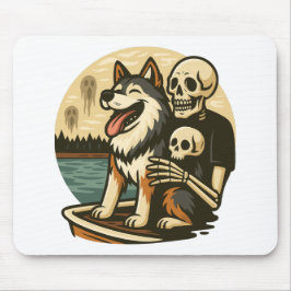 Skelet met hond op een hevig spookachtig meer Horr Muismat