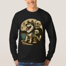 Skelet met hond op een hevig spookachtig meer Horr T-shirt