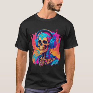 Skelet met Hoofdtelefoon Skull kleurrijk T-shirt
