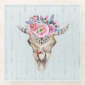 Skelet met hoorn en bloemen glazen onderzetter (Voorkant)