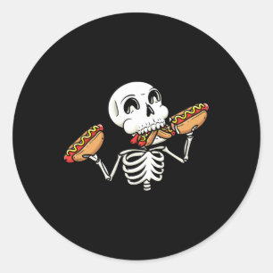 Skelet Met Hot Dogs Halloween Hotdog Lover Eten Ronde Sticker