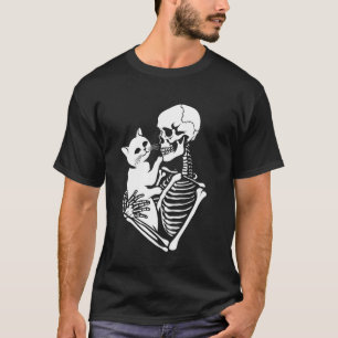 Skelet met kat Aardige Kattenliefhebber Grappige H T-shirt