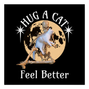 Skelet met kat knuffelen onder de maan Komfort Hum Perfect Poster