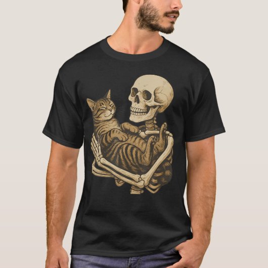 Skelet met kat t-shirt (Voorkant)