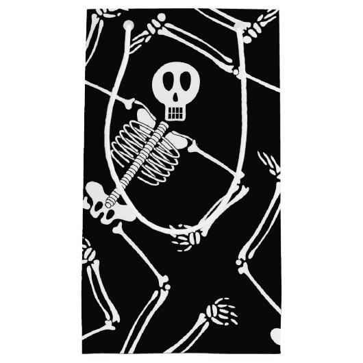 Skelet met kleine cadeautas, halloween klein cadeauzakje (Voorkant)