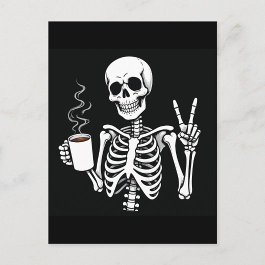 Skelet met koffie briefkaart (Voorkant)