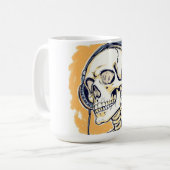 Skelet met koptelefoon koffiemok (Voorkant links)