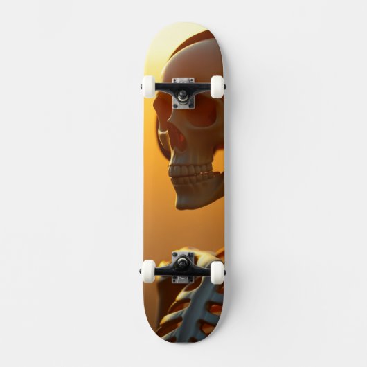 skelet met koptelefoon persoonlijk skateboard (Voorkant)