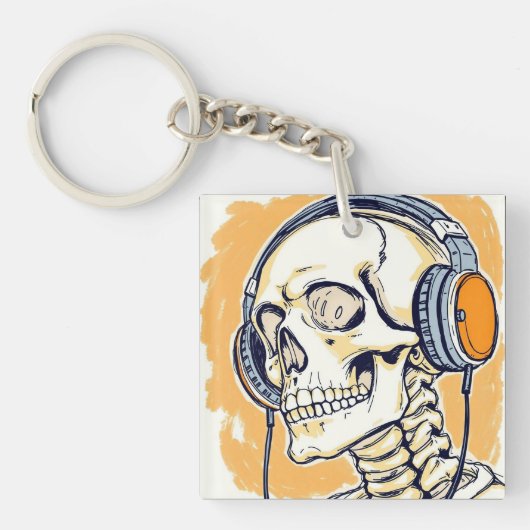 Skelet met koptelefoon sleutelhanger (voorkant)