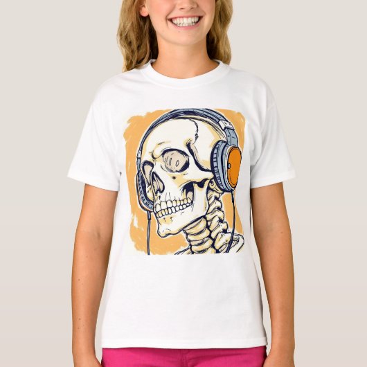 Skelet met koptelefoon t-shirt (Voorkant)