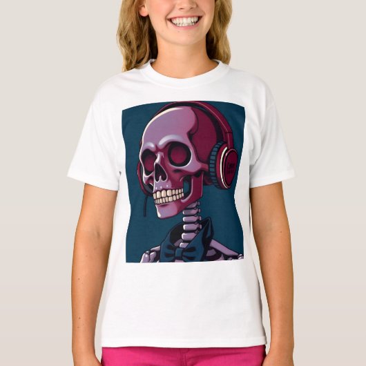 Skelet met koptelefoon t-shirt (Voorkant)