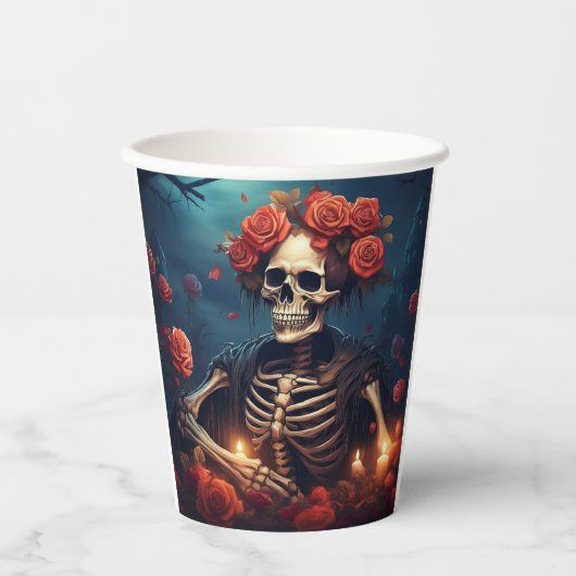 Skelet met kroon van Rozen Papieren Bekers (Voorkant)