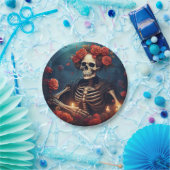 Skelet met kroon van Rozen Papieren Bordje (Feest)