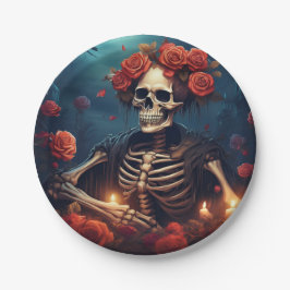 Skelet met kroon van Rozen Papieren Bordje
