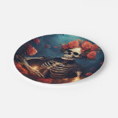 Skelet met kroon van Rozen Papieren Bordje (Gekanteld)