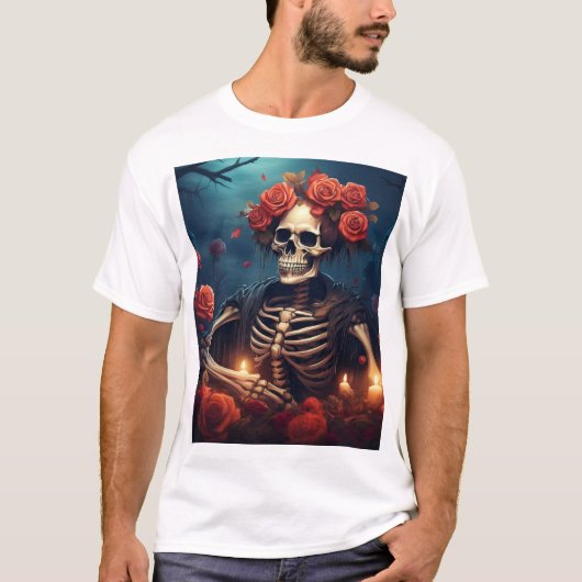 Skelet met kroon van Rozen T-shirt (Voorkant)