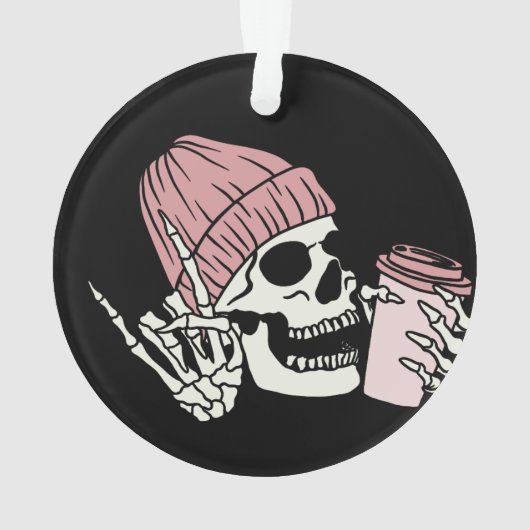 Skelet met Pet en een Drink op een Ornament (achterkant)