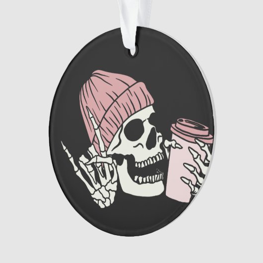Skelet met Pet en een Drink op een Ornament (voorkant)