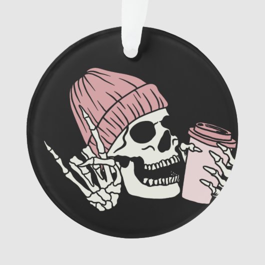 Skelet met Pet en een Drink op een Ornament (voorkant)