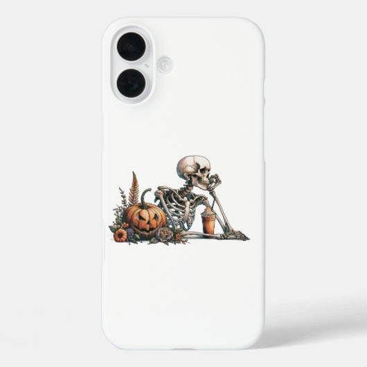 Skelet met pompoen en drink. Halloween Case-Mate iPhone Case (Achterkant)