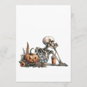 Skelet met pompoen en drink. Halloween Menu (Voorkant)