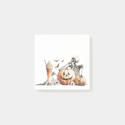 Skelet met pompoen en drink. Halloween. Post-it® Notes (Voorkant)