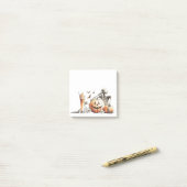 Skelet met pompoen en drink. Halloween. Post-it® Notes (Op bureau)