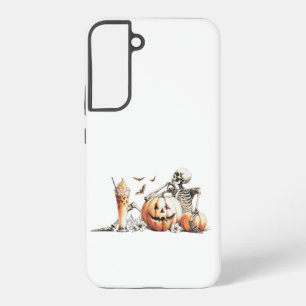 Skelet met pompoen en drink. Halloween. Samsung Galaxy Hoesje