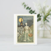 skelet met pompoen Halloween Briefkaart (Staand voorkant)