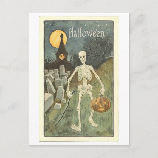 skelet met pompoen Halloween Briefkaart (Voorkant)