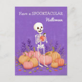 Skelet met pompoenen Spooktacular Halloween Briefkaart (Voorkant)