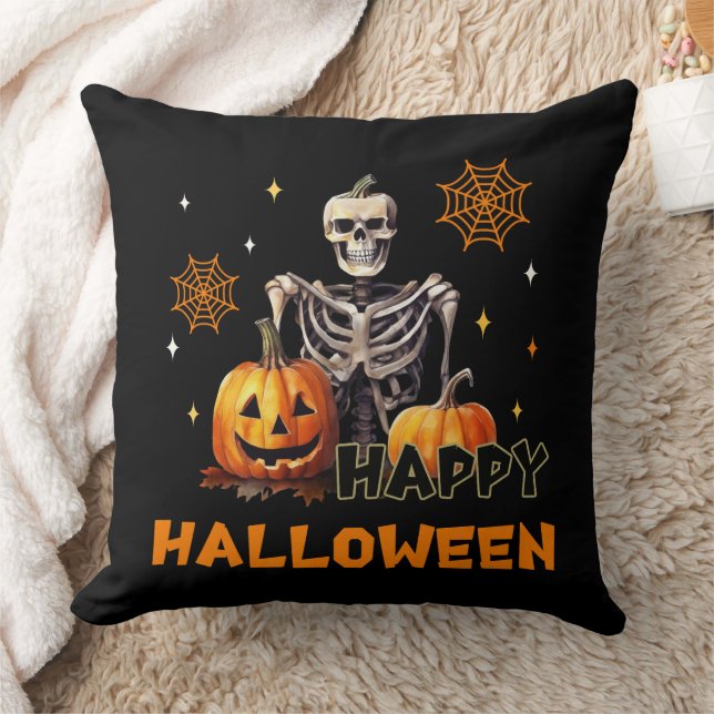 Skelet met pompoenen voor Halloween Kussen (Deken)