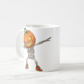 Skelet met Pumpkin Head Dab Dance Halloween Koffiemok (Voorkant links)