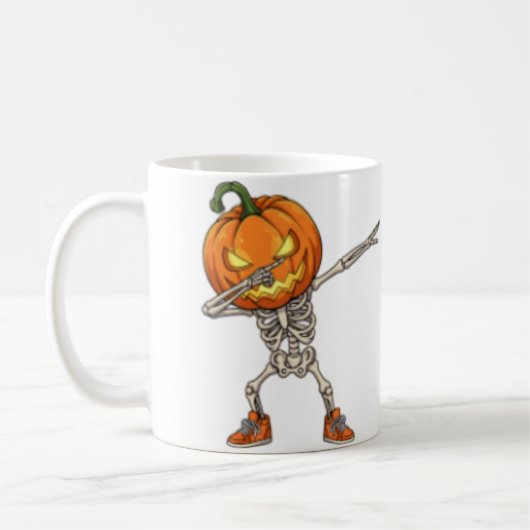 Skelet met Pumpkin Head Dab Dance Halloween Koffiemok (Links)