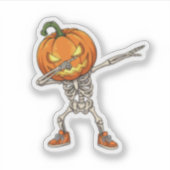 Skelet met Pumpkin Head Dab Dance Halloween Sticker (Voorkant)