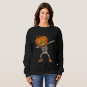 Skelet met Pumpkin Head Dab Dance Halloween Trui (Voorkant volledig)