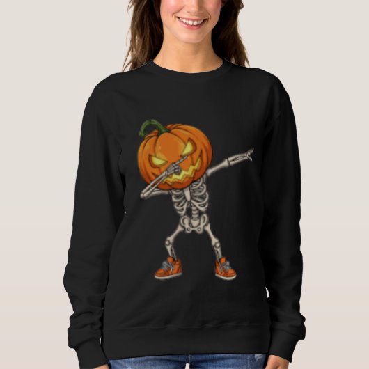 Skelet met Pumpkin Head Dab Dance Halloween Trui (Voorkant)