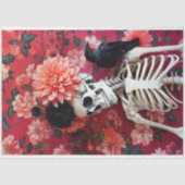 Skelet met Raven Pink Dahlia Gothic Decoupage Tissuepapier (Voorkant)