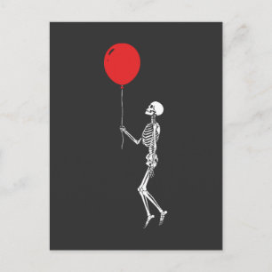 Skelet met rode ballon briefkaart